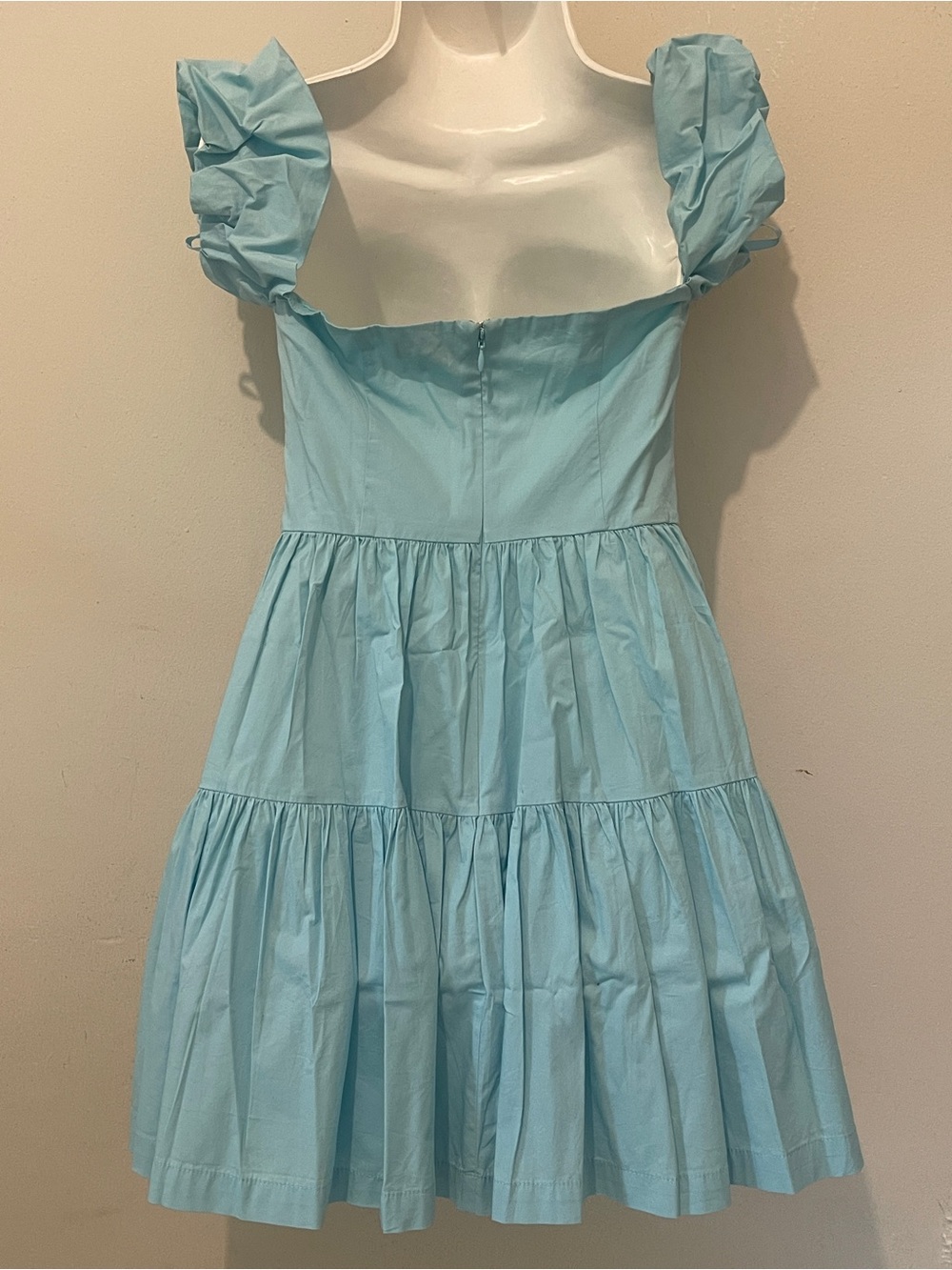 STAUD Elio Off-The-Shoulder Mini Dress Light Blue Azure Cotton Poplin Size 4 EUC - Picture 6 of 10